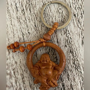 Happy Buddha peach wood key chain